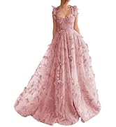 CAZSXIS Long Tulle Prom Dress with 3D Butterflies Sexy Slit Ball Gown Evening Dresses Party Weddi...