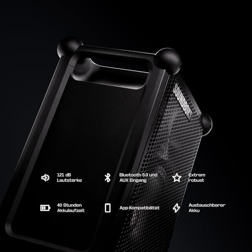 SOUNDBOKS Mix – Tragbarer Bluetooth-Lautsprecher – Robust & Wetterfest (IP65) – USB-C Akku – Extrem Laut – 121dB – Indoor & Outdoor Speaker – 40 Stunden Laufzeit – (Schwarz)
