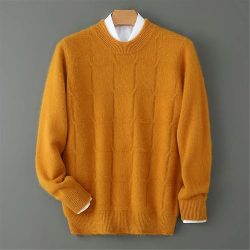 Men's Autumn Winter Round Neck Sweater Plaid Thickened Solid Color Knitted Business Pullover Sweater3