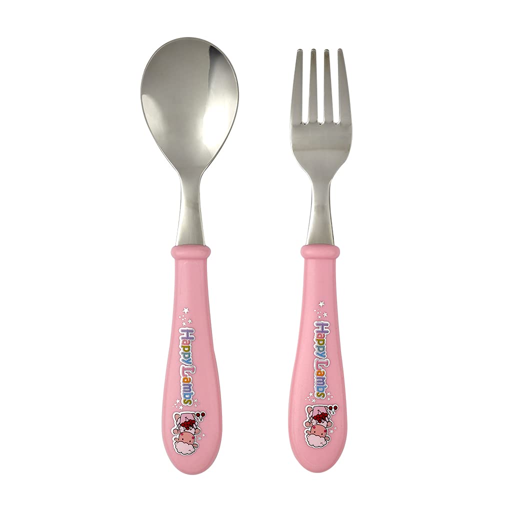 Happy Lamb Spoon and Folk Set for Kids - 2 Colors (Pink)