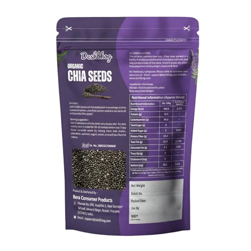 Image of Deshbhog Organic Chia Seed for Eating (Pack of 1, 500 gram) | Chia Seeds Organic Healthy Raw Seed Calcium and Protein Rich Seeds Healthy Snacks