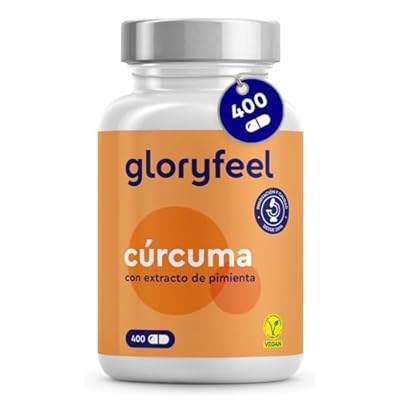 Gloryfeel - Cúrcuma Curcumina con Pimienta Negra Piperina - 400 Cápsulas Veganas - Máxima Potencia 700mg por Cápsula - Polvo de Turmeric