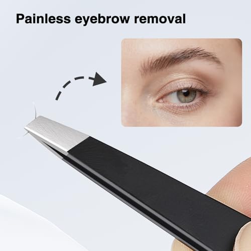 4-Piece Professional Tweezers Set, Tweezers for Eyebrows, Facial Hair, Splinter & Ingrown Hair Removal, Precision Tip with Travel Bag, Men