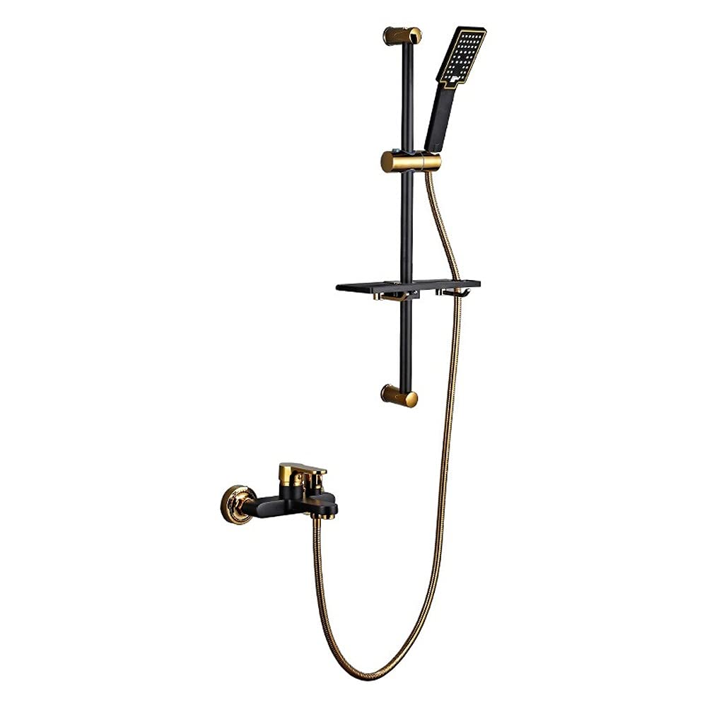 OZBMA Shower Set Riser Kit Hand Held System Modern Design with Tap Faucet Adjustable Exposed Column Chrome Black Gold (A)
