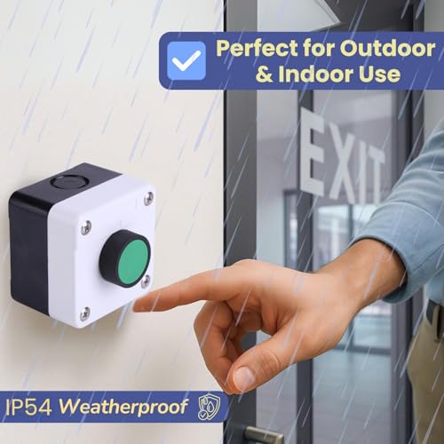Qukaim Taster Aufputz IP54 - Witterungsgeschützter Grüner Drucktaster für Torantriebe, 12V Moment-Schalter, N/O für Außenmontage, ABS Material (68x72x54mm)