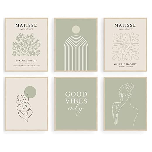 Sage Green Matisse Wall Art Prints, Abstract Matisse Wall Art Exhibition Posters, Minimalist Women Body Line Art Leaf Boho Art Prints, Matisse Paintings Pictures for Aesthetic Room,Bedroom, Living Room, Gallery Wall Decor（8x10inch, Unframed)