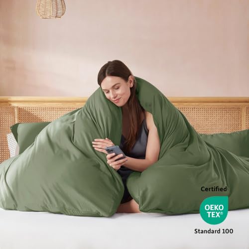 Nestl Olive Green Duvet Cover Queen Size - Soft Double Brushed Queen Duvet Cover Set, 3 Piece, with Button Closure, 1 Duvet Cover 90x90 inches and 2 Pillow Shams