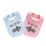 YSCULBUTOL Baby Twins Bibs He/She Did It Newborn Baby Cute Unisex Bibs Infant Twin Outfits(Pink Blue)