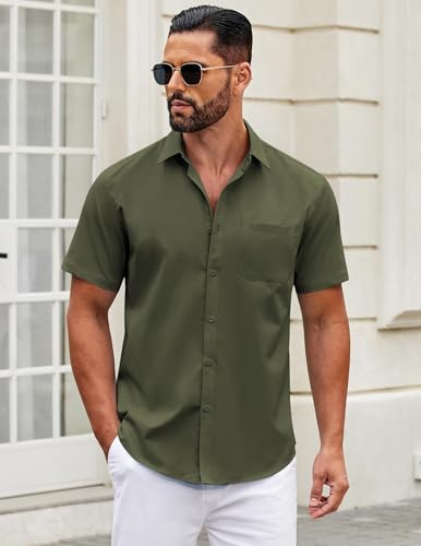 Image of COOFANDY Mens Short Sleeve Casual Button Down Shirts Summer Untucked Dress Shirts with Pocket