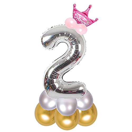 Image of Pink 32 Inches Numbers 2 Shape Large Big Foil Helium Balloons For Party Decorations In Happy Birthday Anniversary Office Items Materials Set Pack, Pack Of 13