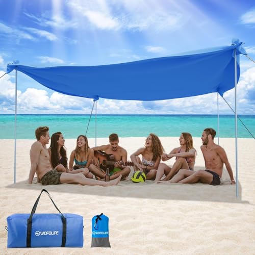 WOFOLiFE Beach Tent Sun Shelter Sunshade 10x10ft with Beach Blanket Waterproof Sandproof for 6-8 Adults, UPF50+ Protection, Easy Setup, Portable Outdoor Beach Canopy for Beach Picnic Camping Fishing