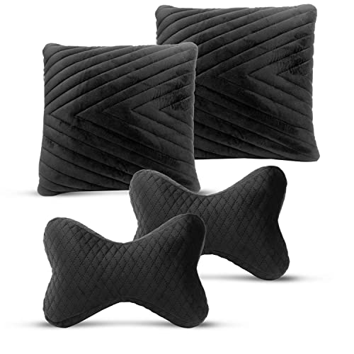 Image of Auto Hub Memory Foam Backrest Support Cushion and Headrest Neck Rest for Car, Office (Pack of 4, Black)