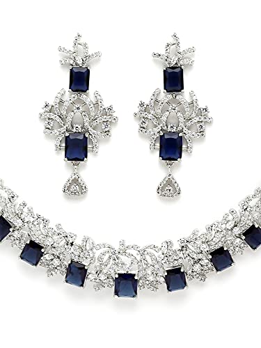 Image of Karatcart Silver Tone Green American Diamond Studded Necklace Set for Women