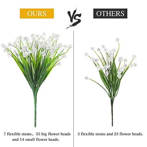 AmyHomie 20 Bundles Artificial Flowers Outdoor UV Resistant Faux Flowers No Fade Fake Plastic Plants Garden Porch Window Box Decorating ( Pure White )