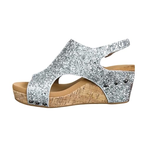 Sandales pied large ete confort talon pailleté et liège pour femme élégante en taille 38