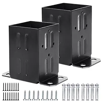 Eapele 4x4 Wood Fence Post Anchor Base, Thick Steel and Black Powder Coated, Come with Wood Screws and Concrete Anchors(Set of 2)
