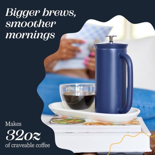 Image of ESPRO Pro P7 French Press Stainless Steel 304 - Patented Double Walled Micro-Filter Insulated French Press Coffee Maker, Grit-Free Brew - Heat Resistant BPA Free - Aegean Blue, 32oz
