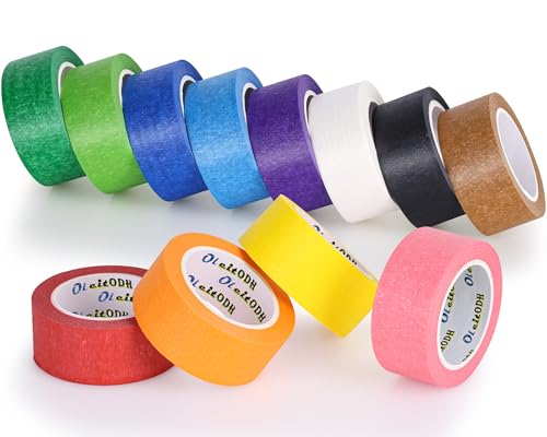 Oleitodh 12 Rolls Colored Masking Tape-1 inch x 1080 Ft Painters Tape, Rainbow Colors Rolls Bulk Colorful Paper Marking Tape Decorative Arts Crafts Labeling DIY School Classroom Supplies