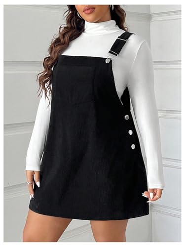 SOLY HUX Women's Plus Size Corduroy Overall Dress Sleeveless Pinafore Mini Dress Jumper4