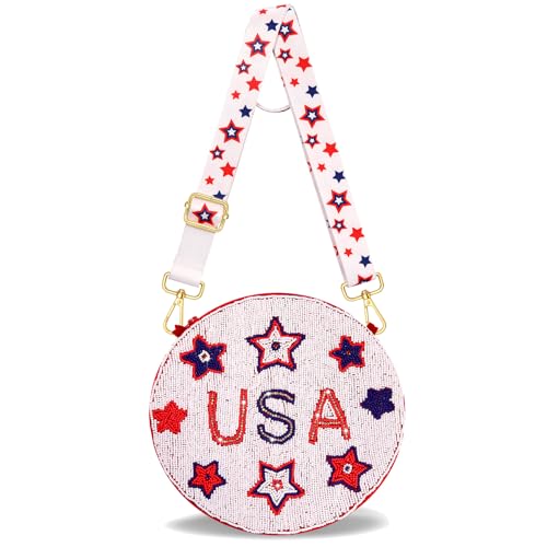 Image of 4th of July Purse for Women Sequin Beaded USA Star Purse American Flag Crossbody Shoulder Bag 4th of July Outfits