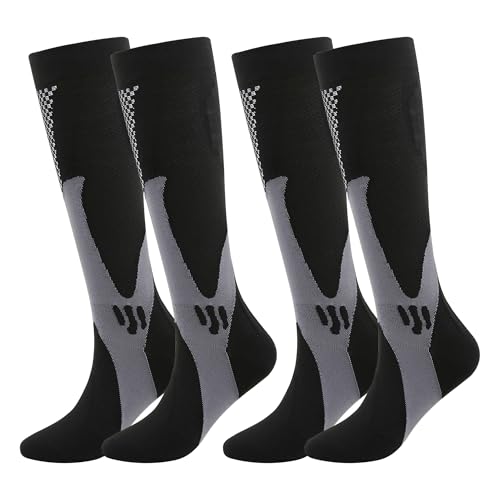 Zssxysm 2 Paia Calze a Compressione Graduata Elastiche Sportive, Calze Lunghe Running Uomo, Calza Contenitive Antitrombo da Trekking Sci Ciclismo, Viaggi a Lungo Raggio (Nero)