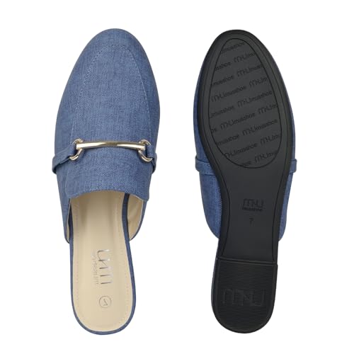 Image of MUSSHOE Gold Buckle Mules for Women - Comfortable Memory Foam Loafers, Classy Slip On Flats for Office Business Casual, Dressy Pointed Toe Shoes