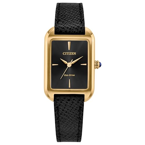 Citizen Montre Eco-Drive Femme EM1192-01E le Cadeau Idéal en Cuir Noir