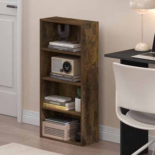 Furinno Basic Book Shelf, 4-Tier Bookcase with Open Shelf, Bookshelf, Cube Storage Organizer, 7 x 17 x 35, for Living Room, Bedroom, Home Office, Amber Pine - image 2
