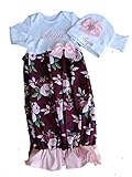 Theposhlayette Newborn Baby Girl Coming Home Outfit Personalized Floral Layette Gown with Beanie Baby Girl Shower Gifts (0 to 3 Months)