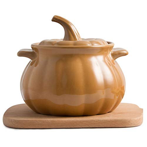 Kürbis-Keramik-Auflauf-Kokotte,kreativer Suppentopf mit großem Fassungsvermögen,hitzebeständiger Stewpot,Kochtopf für die Küchengesundheit,Open Cook Flame-Kürbis aus Ton 2l