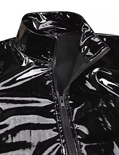 Image of Panegy Men's Liquid Shiny Leather Shirt Jacket Slim Fit Wetlook Party Nightout Club 70s /80s Disco Blouse Tshirt