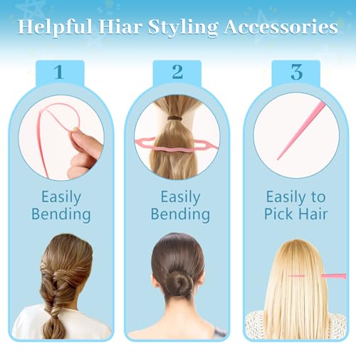 240 Hair Accessories for Babies and Toddlers - Soft Cotton Ponytail Holders in 6 Colors, Seamless Hair Ties, Hair Styling Tools, Organizer Box - Thumbnail 4