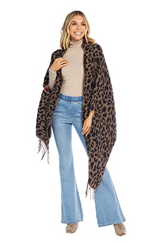 Mud Pie Reversible Tartan and Leopard Womens Scarf Wrap, One Size, Tan3