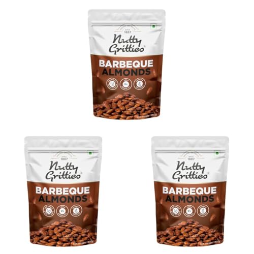 Image of Nutty Gritties Party snacks Barbeque Almonds (BBQ) 200g - Healthy Party Snack, Dry Roasted, Non Fried, Zero Oil, Crunchy, Tasty | Resealable Pouch (Pack of 3)