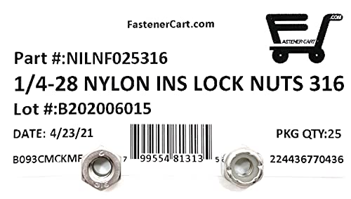 Fastener Cart NILNF025316 1/4-28 Nylon Insert Lock Nuts 316 Stainless Steel Marine Grade  thumb #1