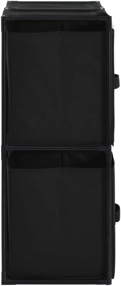 Storage Cabinet Black Steel Frame with Polyester Fabric Medium Size Four Baskets Indoor Home Storage Cupboard Versatile Locker for Bedroom Hallway Living Room