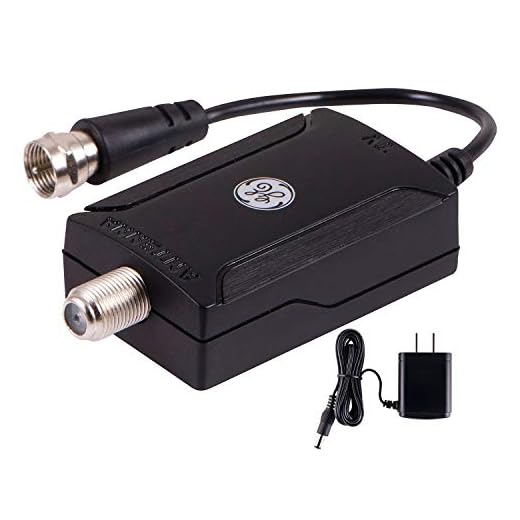 GE Indoor TV Antenna Amplifier Low Noise Antenna Signal Booster Clears Up Pixelated Low-Strength Channels HD TV Digital VHF UHF AC Power Adapter Black 42178