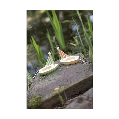 Eichhorn - schwimmende Holzboote, Zwei schwimmfähige Holzboote in Zwei, 11 cm lang, aus Birken und Kiefernholz, ab 2 Jahren