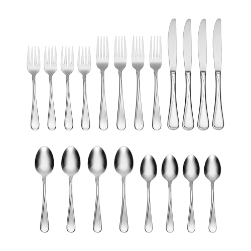 Image of Oneida Silverware Set For 4, Flight 20-Piece Everyday Flatware Set, Service For 4, 18 /0 Stainless Steel, Swirl, Mirror Finish, Dishwasher Safe, Knives Spoons and Forks Set, Dining (Silver, 20 Pieces)