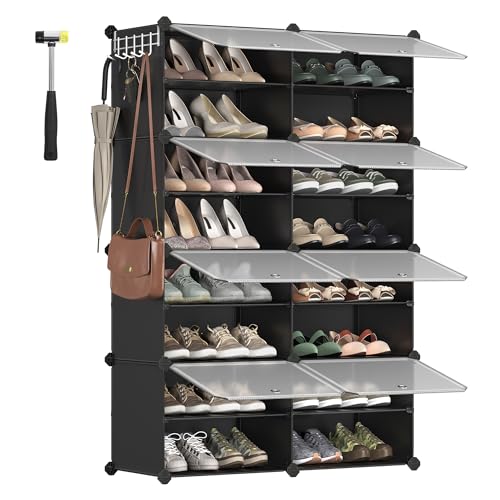 SONGMICS Shoe Rack, 8 Cubes Shoe Organizer with Doors, 32 Pair Plastic Shoe Storage Cabinet, for Bedroom, Entryway, Steel Frame, Plastic Panel, Black ULPC034B01