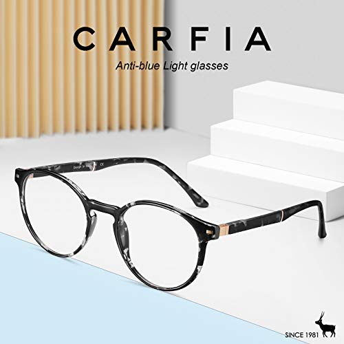 Image of CARFIA Round Blue Light Glasses for Women Lightweight Cute Computer Gaming Glasses Blue Light Blocker Revo Lenses