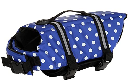 Izefia Dog Life Jacket Swimming Safety Coat Floatation Life Vest Life Saver with Handle for Small Dog Puppy Large Dog (Blue Dot, M)