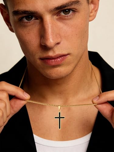 Image of U7 Cross Necklace for Men, Stainless Steel Silver Black Gold Mens Cross Necklace, 22-24 Inches