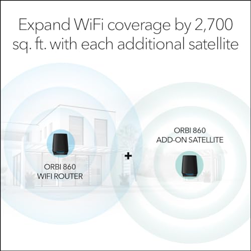 NETGEAR Orbi Tri-Band WiFi 6 Mesh Add-on Satellite (RBS860B) - Works with Orbi RBK863SB - Adds Coverage up to 2,700 sq. ft. - AX6000 (6Gbps) - Black