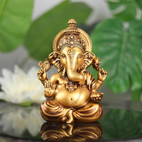 Artarium Vighnaharta Ganesha Statue 9 Inch – Golden Lord Ganesha