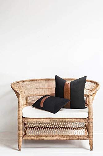 Cygnus Set Of 2 Black Linen Patchwork Faux Leather Throw Pillow Covers For Couch Living Room Bedroom, Modern Accent Decor Square Covers 18X18 Inch, Brown And Black #TOP3