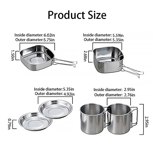 6Pcs Portable Camping Cookware Mess Kit For Camping 2 Person Stainless Steel Compact Camping Cooking Set Lightweight Backpacking Cook Set For Camping&Hiking #TOP3
