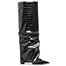 SaraIris Women's Slouchy Knee High Boots - Black, Pointed Toe, Fold Over, Chunky, Shark Boots