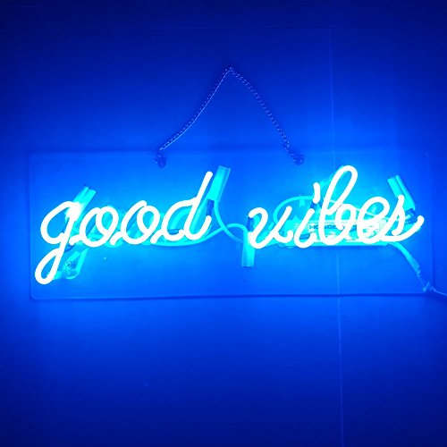 LiQi Blue ' Good Vibes ' Real Glass Handmade Neon Wall Signs