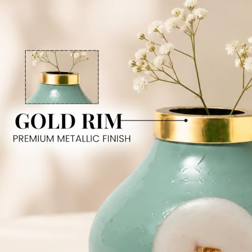Image of Urban Born Decorative Vase Flower for Living Room & Dining Table | Ceramic Decorative Vases for Home Decor | Stylish Home Decor Vases | Aqua (15 X 15 X 15 CM)
